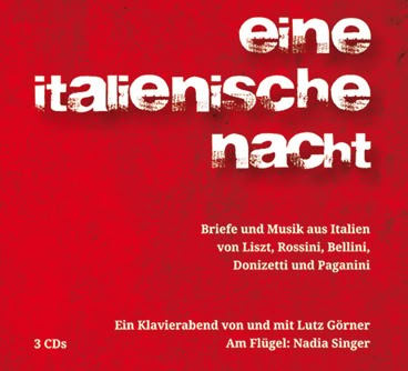 Rotes CD-Cover mit wei&szlig;em und schwarzem Text. Oben steht "eine italienische nacht". Darunter sind Namen von Komponisten und Informationen &uuml;ber eine Klavierabend-Veranstaltung.