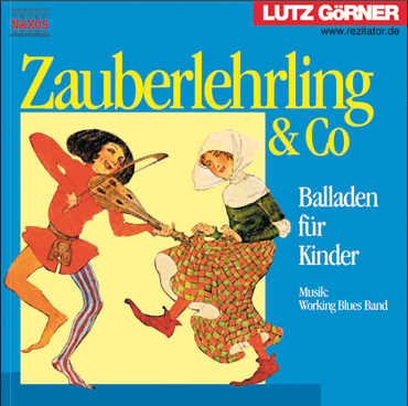 CD-Cover mit Illustration von zwei tanzenden Figuren, eine mit Geige, die andere in traditioneller Kleidung, auf einem blauen Hintergrund mit gelbem Text.