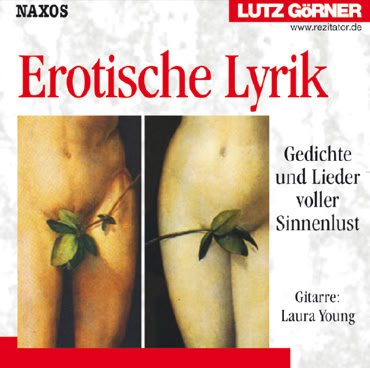 CD-Cover mit zwei nebeneinander stehenden Bildern von Adam und Eva, die jeweils von einem Blatt bedeckt sind, mit dem Text "Erotische Lyrik" und weiteren Informationen.